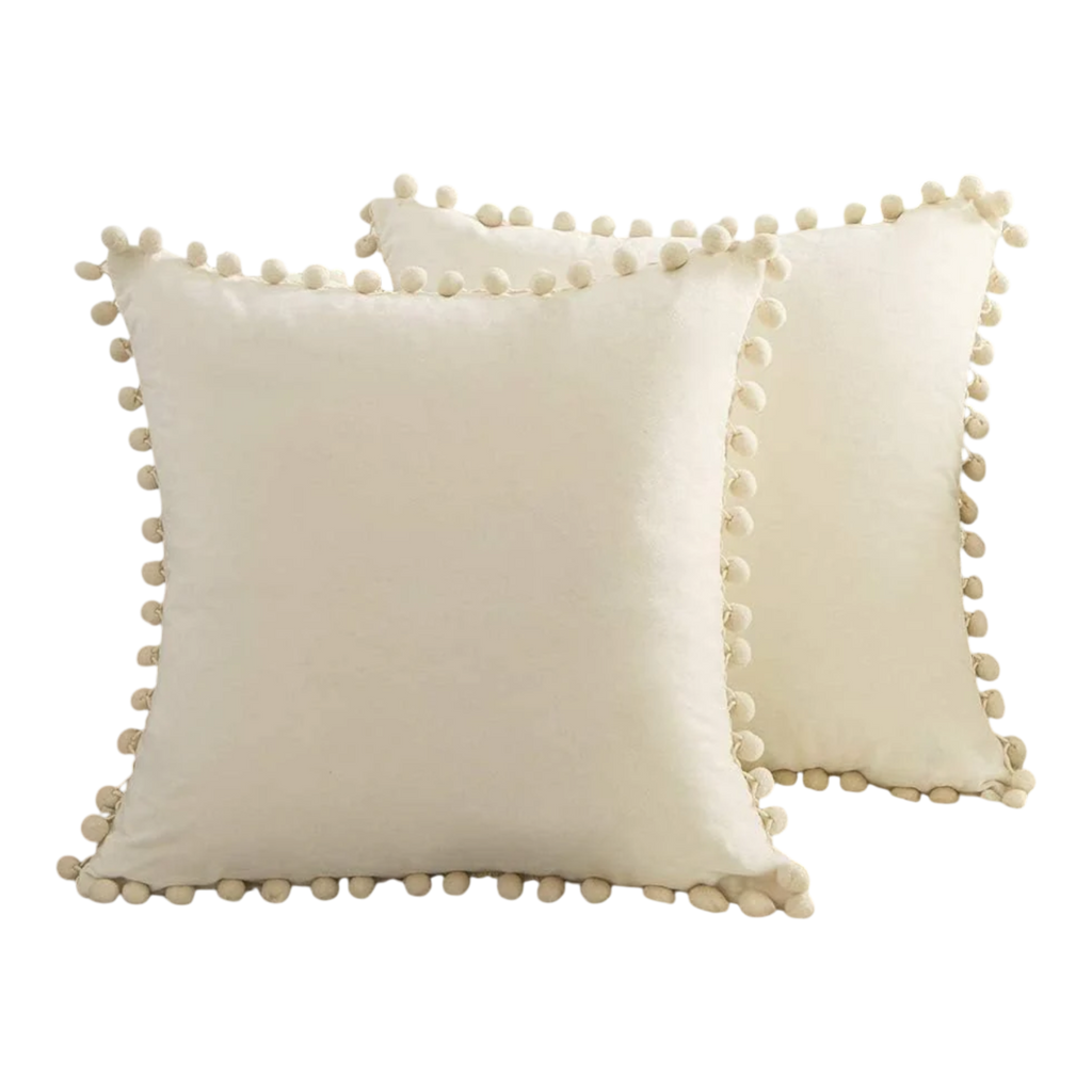 Decorative Throw Pillow Covers with Pom Poms